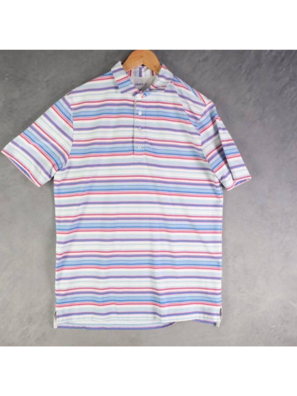 johnnie-O Shirt Mens M White Blue Pink Striped Polo Stretch Golf Preppy